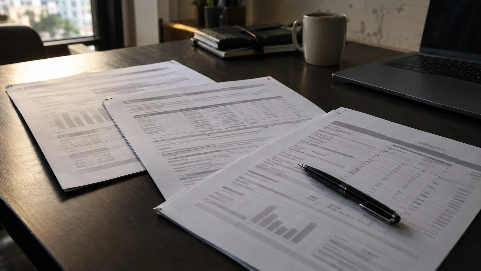 Four printed quotes fanned out on a dark table, the totals visible