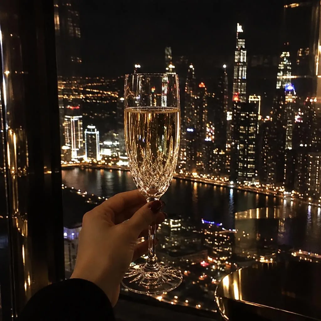 The city skyline seen through a raised glass