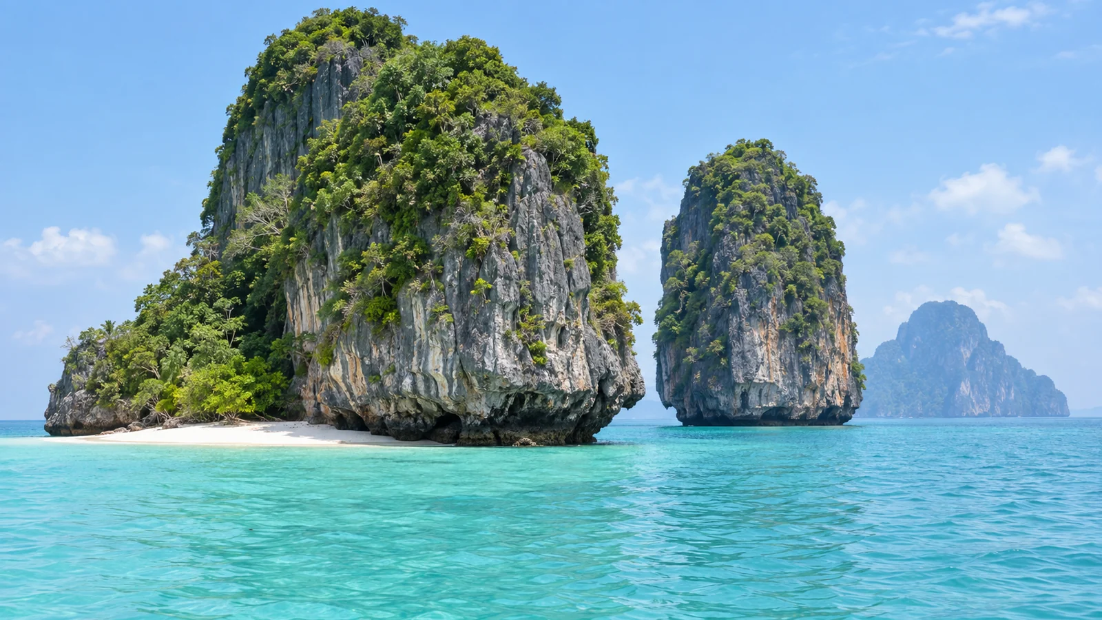 Clear Andaman water alongside a boat at anchor, the seabed visible below